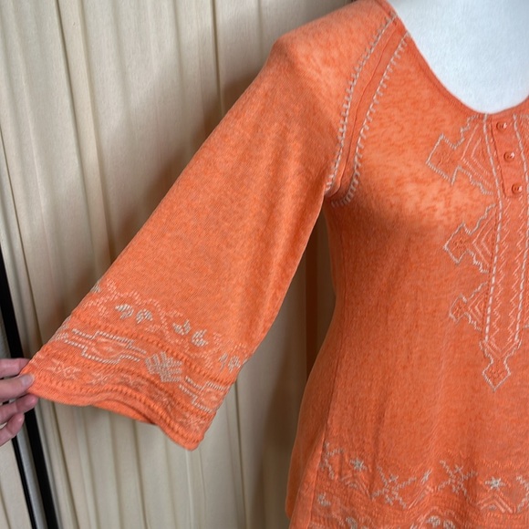 MOLLORELLO- CORAL EMBROIDERED TUNIC BLOUSE SIZE SMALL - Picture 3 of 9